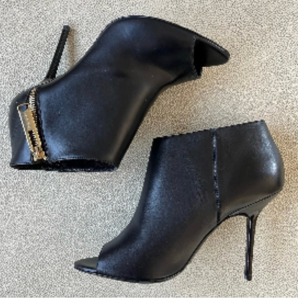Burberry Black Leather Women's Peep-Toe Booties, Size 38